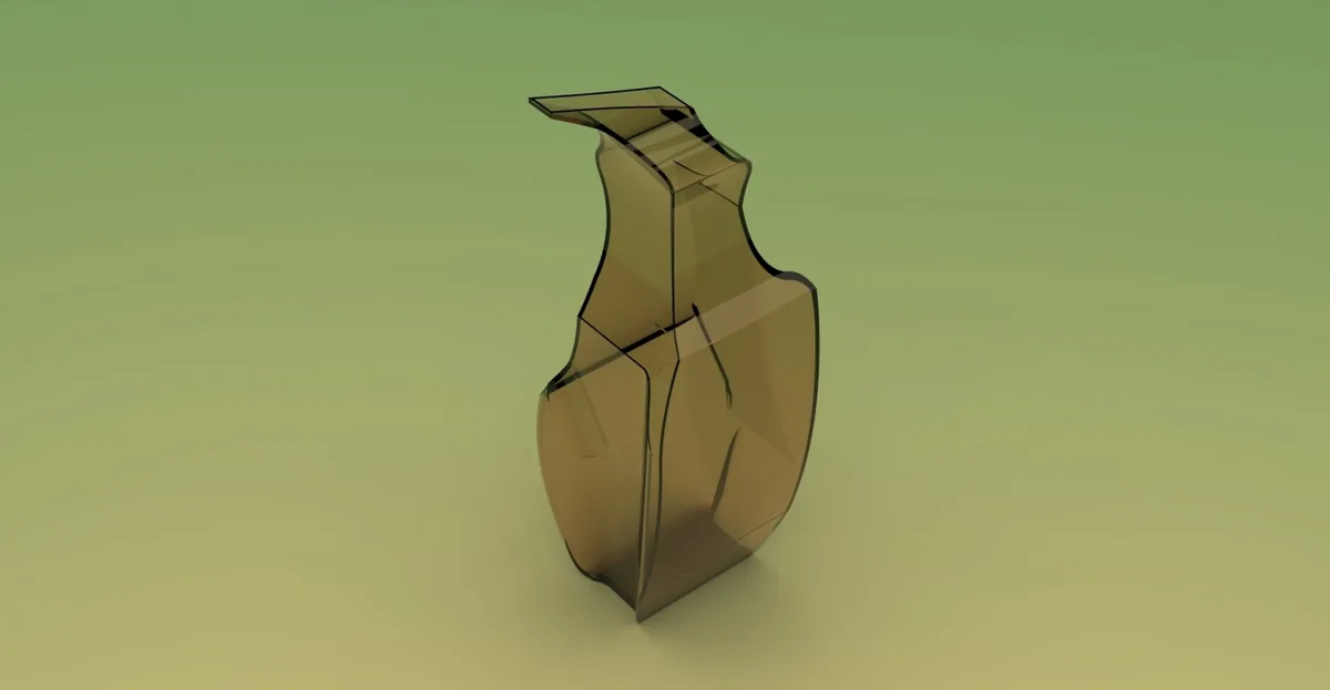 3D digital render of a translucent brown geometric sculpture