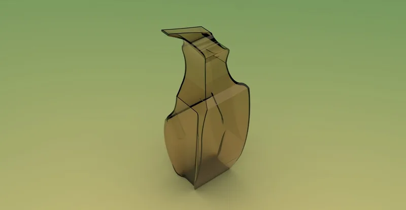 3D digital render of a translucent brown geometric sculpture