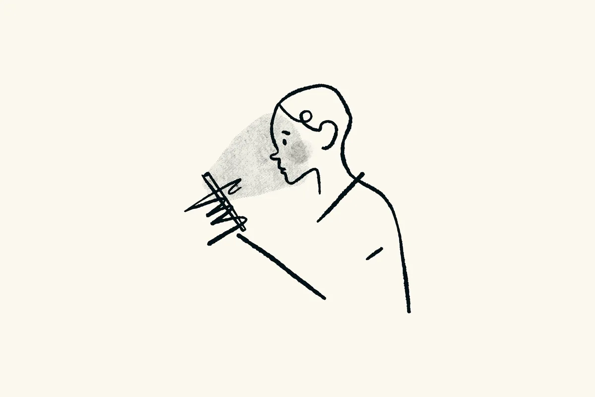 Minimalist line-art illustration of a person looking at a glowing smartphone screen