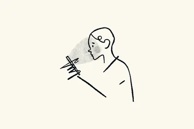 Minimalist line-art illustration of a person looking at a glowing smartphone screen