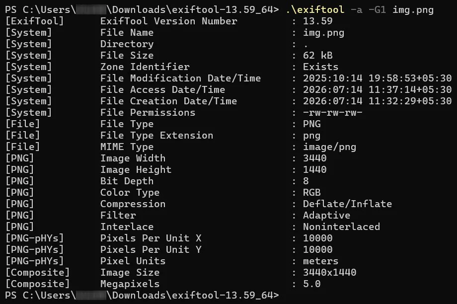 ExifTool output showing which EXIF fields matter when verifying a photo