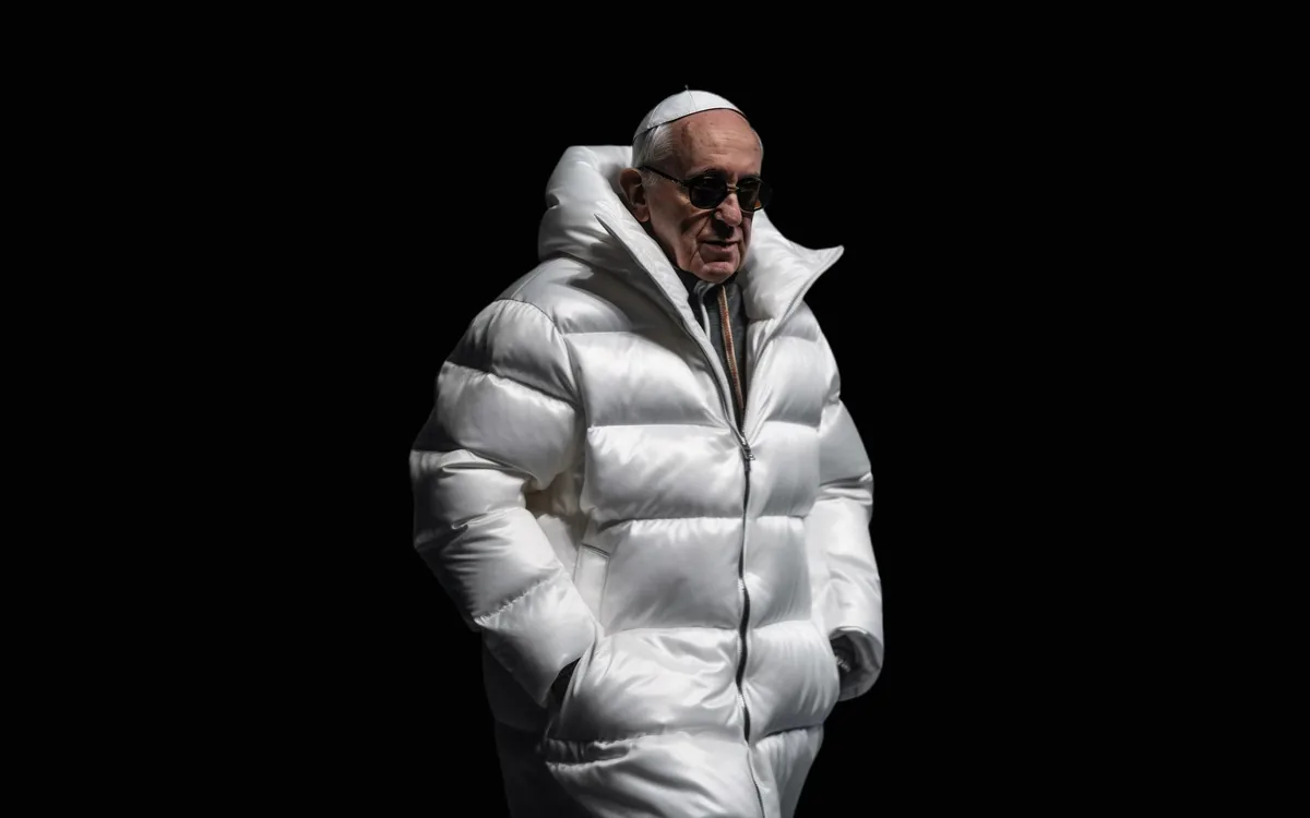 AI-generated image of Pope Francis wearing an oversized white puffer jacket