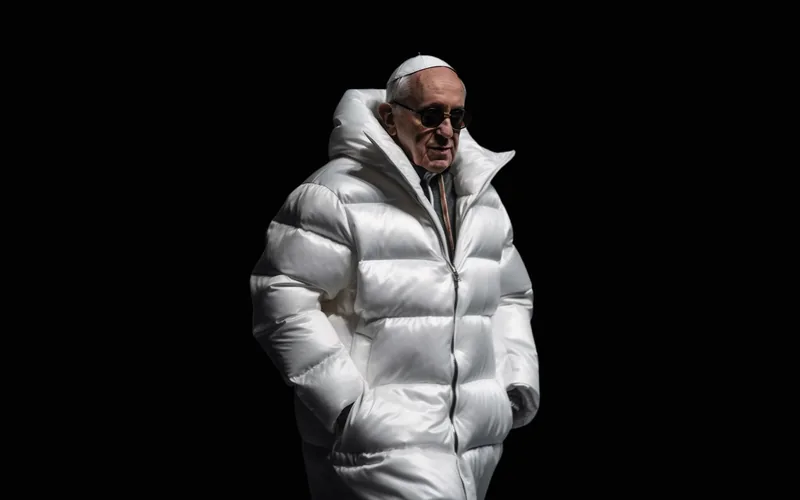 AI-generated image of Pope Francis wearing an oversized white puffer jacket