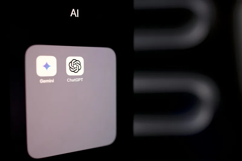 Smartphone screen displaying an "AI" app folder containing icons for Gemini and ChatGPT