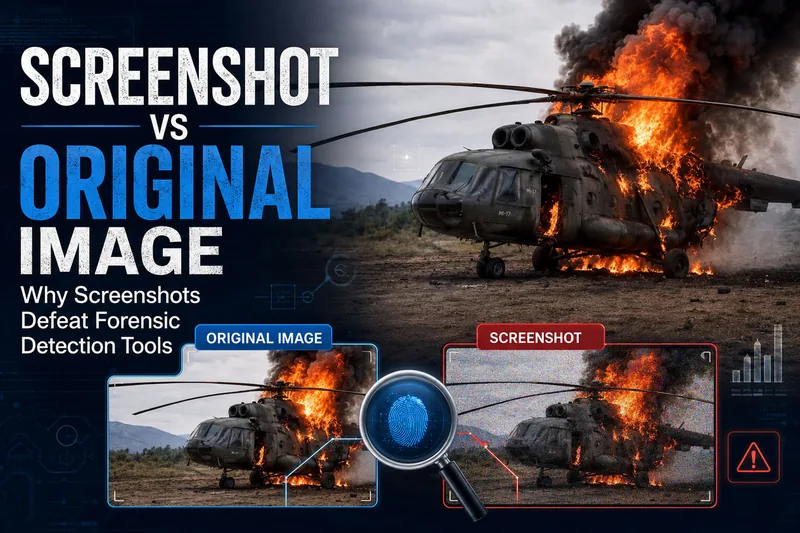 Screenshot vs original image forensic comparison showing why screenshots defeat image forensic detection tools