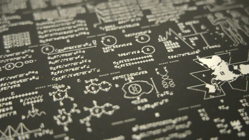 Close-up perspective of a dark print featuring Cosmic Call interstellar radio message symbols and diagrams